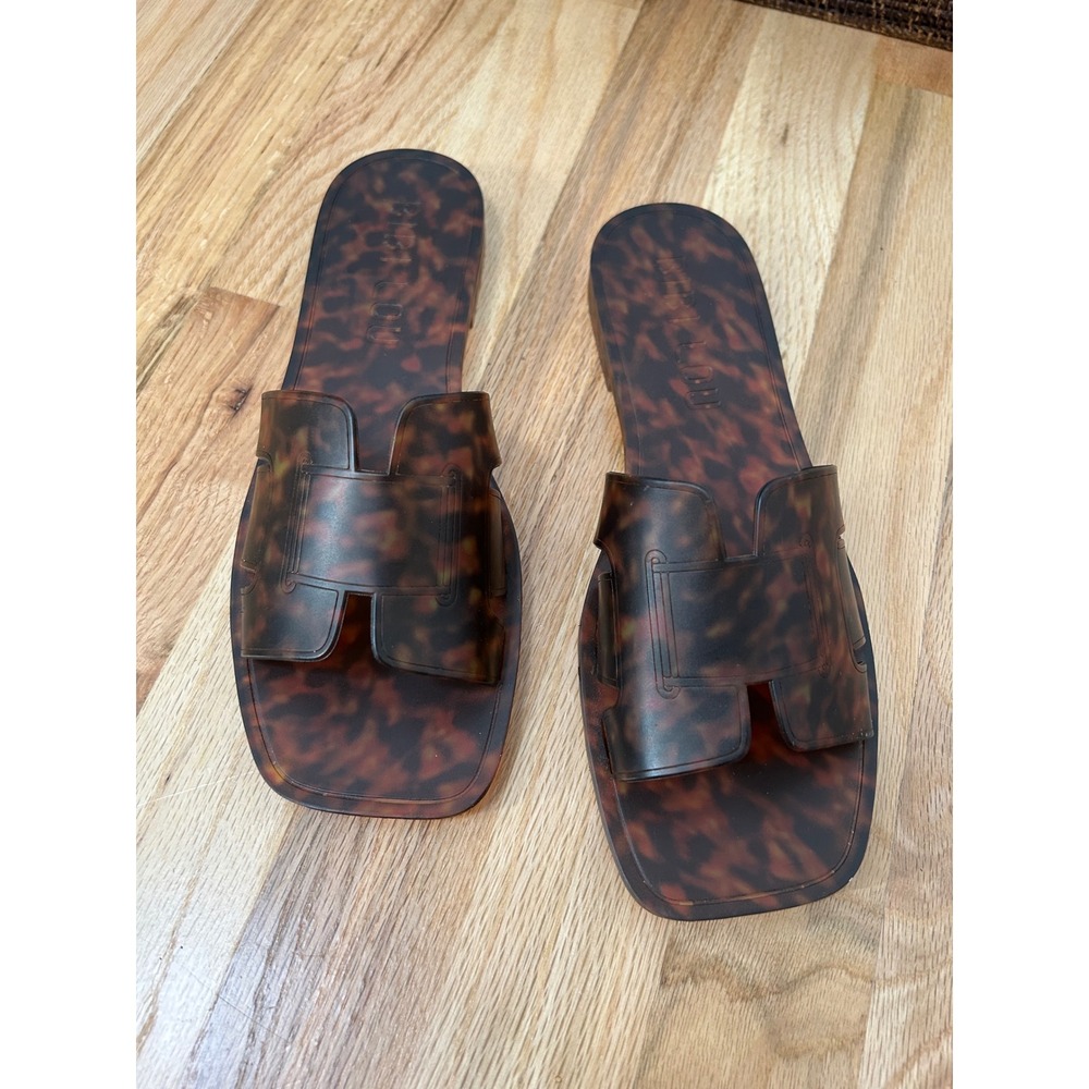 Bibi Lou Tortoise Shell Jelly Slides Women 39 Brown H-Strap Square Toe Preppy